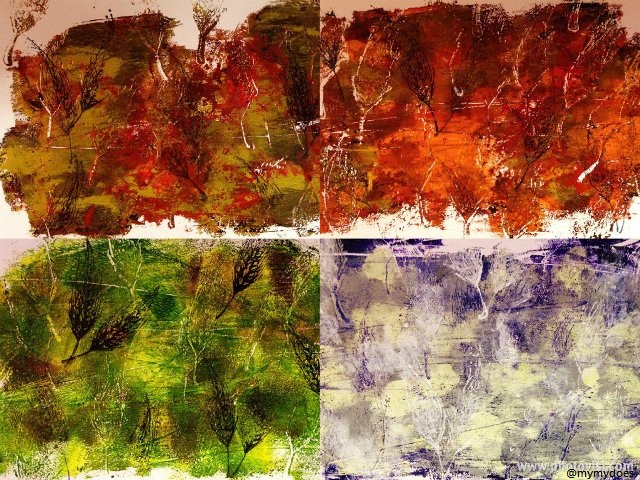 Seasons - printing study in acrylics