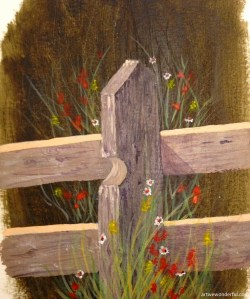 Country Fence - acrylics on acrylic paper