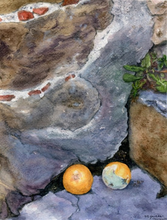 The Forgotten Oranges of Arezzo (7"x9" on 140 lb watercolour paper)